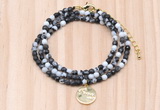 GMN7441 4mm faceted round tiny black & white jasper beaded necklace with constellation charm