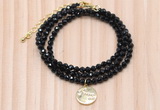 GMN7446 4mm faceted round tiny black tourmaline beaded necklace with constellation charm