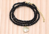 GMN7447 4mm faceted round tiny black spinel beaded necklace with constellation charm