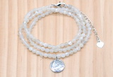 GMN7452 4mm faceted round tiny white moonstone beaded necklace with constellation charm