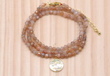 GMN7453 4mm faceted round tiny orange moonstone beaded necklace with constellation charm