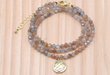 GMN7454 4mm faceted round tiny rainbow moonstone beaded necklace with constellation charm