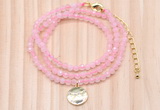 GMN7456 4mm faceted round tiny rose quartz beaded necklace with constellation charm