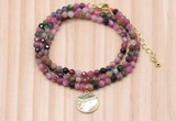 GMN7458 4mm faceted round tourmaline beaded necklace with constellation charm