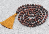 GMN746 Hand-knotted 8mm, 10mm red tiger eye 108 beads mala necklaces with tassel