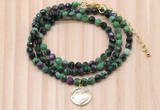 GMN7464 4mm faceted round ruby zoisite beaded necklace with constellation charm