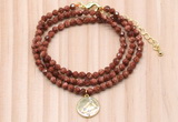 GMN7465 4mm faceted round goldstone beaded necklace with constellation charm