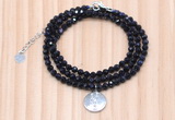 GMN7466 4mm faceted round blue goldstone beaded necklace with constellation charm