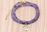 GMN7472 4mm faceted round amethyst beaded necklace with constellation charm