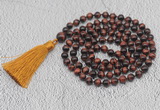 GMN748 Hand-knotted 8mm, 10mm red tiger eye 108 beads mala necklaces with tassel