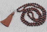 GMN749 Hand-knotted 8mm, 10mm red tiger eye 108 beads mala necklaces with tassel