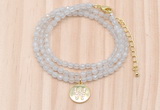 GMN7500 4mm faceted round tiny white jade beaded necklace with letter charm