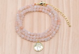 GMN7507 4mm faceted round tiny pink aventurine beaded necklace with letter charm