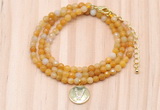 GMN7508 4mm faceted round tiny yellow aventurine beaded necklace with letter charm