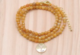 GMN7509 4mm faceted round tiny yellow jade beaded necklace with letter charm