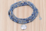 GMN7510 4mm faceted round tiny blue aventurine beaded necklace with letter charm