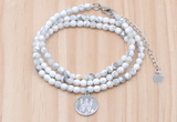 GMN7511 4mm faceted round tiny white howlite beaded necklace with letter charm