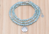 GMN7513 4mm faceted round tiny amazonite beaded necklace with letter charm