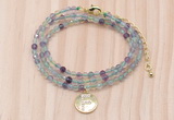 GMN7514 4mm faceted round tiny fluorite beaded necklace with letter charm