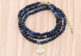 GMN7518 4mm faceted round tiny dumortierite beaded necklace with letter charm