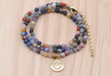 GMN7520 4mm faceted round tiny mixed gemstone beaded necklace with letter charm