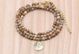 GMN7527 4mm faceted round tiny picture jasper beaded necklace with letter charm