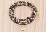 GMN7528 4mm faceted round tiny brown zebra jasper beaded necklace with letter charm