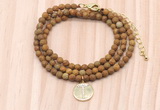 GMN7531 4mm faceted round tiny wooden jasper beaded necklace with letter charm