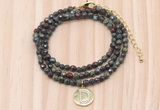 GMN7538 4mm faceted round tiny dragon blood jasper beaded necklace with letter charm