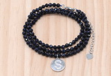 GMN7566 4mm faceted round blue goldstone beaded necklace with letter charm