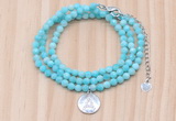 GMN7569 4mm faceted round amazonite beaded necklace with letter charm