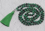 GMN757 Hand-knotted 8mm, 10mm green tiger eye 108 beads mala necklaces with tassel