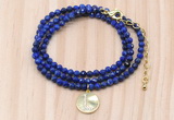 GMN7571 4mm faceted round lapis lazuli beaded necklace with letter charm