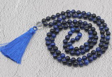 GMN759 Hand-knotted 8mm, 10mm blue tiger eye 108 beads mala necklaces with tassel