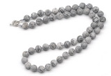 GMN7626 18 - 36 inches 8mm, 10mm matte grey picture jasper beaded necklaces