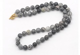 GMN7630 18 - 36 inches 8mm, 10mm matte black water jasper beaded necklaces