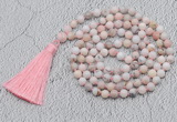 GMN769 Hand-knotted 8mm, 10mm natural pink opal 108 beads mala necklaces with tassel