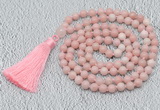 GMN770 Hand-knotted 8mm, 10mm Chinese pink opal 108 beads mala necklaces with tassel