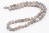 GMN7740 18 - 36 inches 8mm, 10mm round grey banded agate beaded necklaces