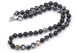 GMN7749 18 - 36 inches 8mm, 10mm round black banded agate beaded necklaces