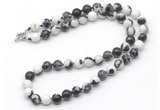 GMN7779 18 - 36 inches 8mm, 10mm round black & white jasper beaded necklaces