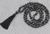 GMN778 Hand-knotted 8mm, 10mm black labradorite 108 beads mala necklaces with tassel