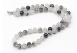 GMN7804 18 - 36 inches 8mm, 10mm round black rutilated quartz beaded necklaces