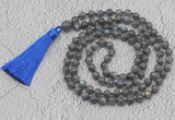 GMN781 Hand-knotted 8mm, 10mm labradorite 108 beads mala necklaces with tassel