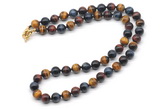 GMN7842 18 - 36 inches 8mm, 10mm round grade AA colorful tiger eye beaded necklaces