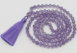 GMN785 Hand-knotted 8mm, 10mm amethyst 108 beads mala necklace with tassel