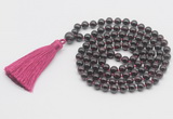 GMN786 Hand-knotted 8mm, 10mm garnet 108 beads mala necklace with tassel