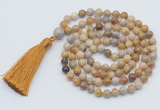 GMN796 Hand-knotted 8mm, 10mm fossil coral 108 beads mala necklace with tassel