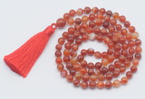 GMN799 Hand-knotted 8mm, 10mm red banded agate 108 beads mala necklace with tassel