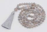 GMN802 Hand-knotted 8mm, 10mm grey banded agate 108 beads mala necklace with tassel